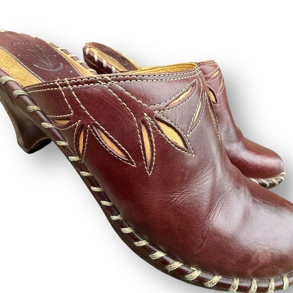 Frye Women's Charlotte Brown Leather Heeled Mule Clogs Size 8.5 boho - Picture 6 of 16